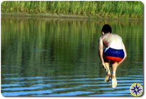 cannonball off swimming dock