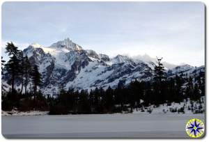 frozen lake snow covered mountain