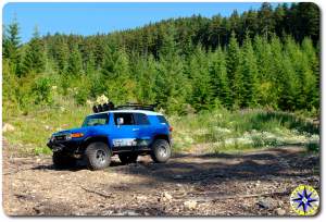 voodoo blue toyota fj cruiser mount hood logging roads