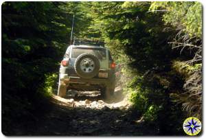 silver fj cruiser tight 4x4 trail