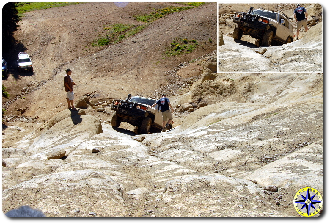 fj cruiser climbing rock face