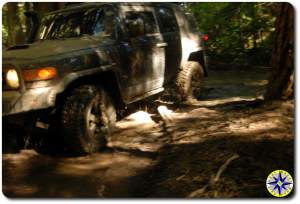black trd fj cruiser in swampy mud