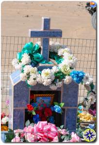 flowers decorating tomb stone baja mexico