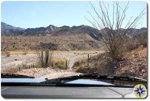 dirt road through dry river bed baja mexico