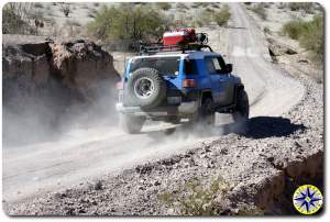 fj cruiser driving dirt road baja mexico