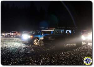 fj cruisers at night