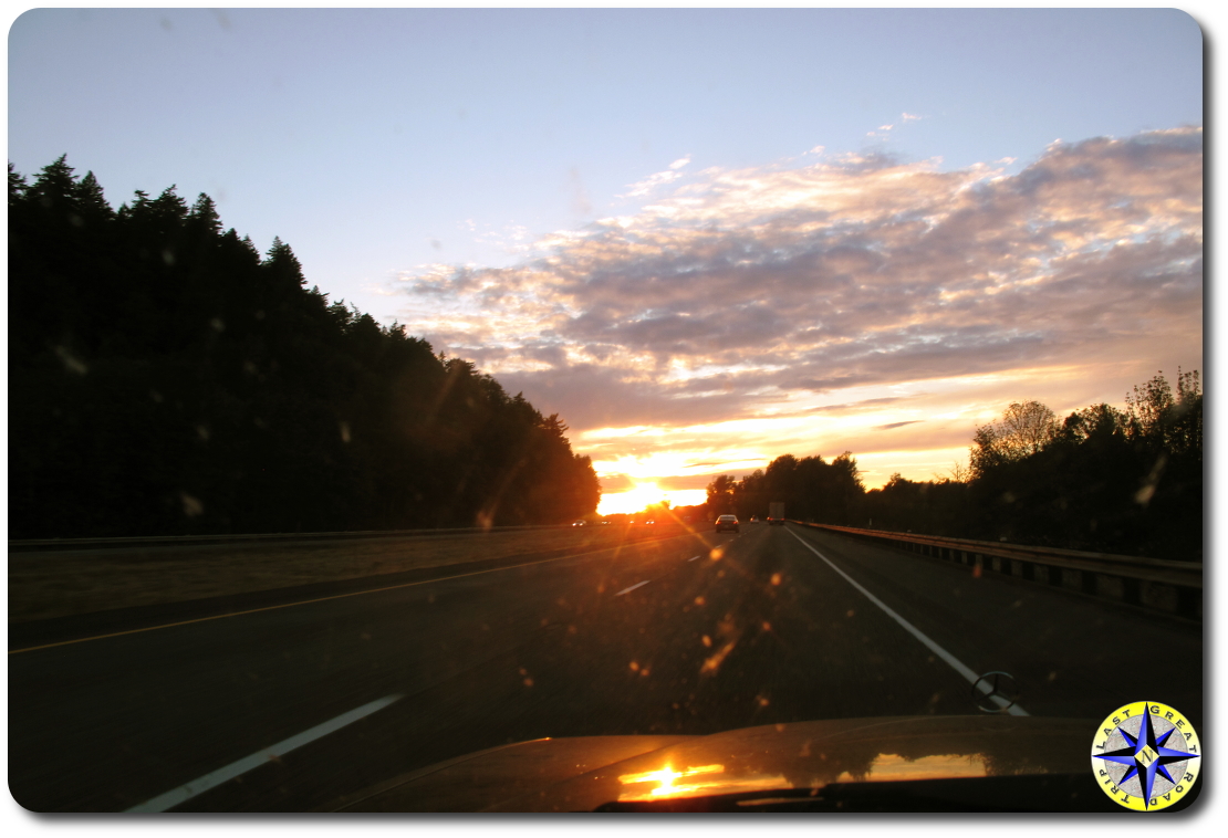 sunset windshield view