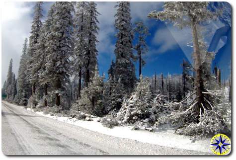 snowy mountain pass road