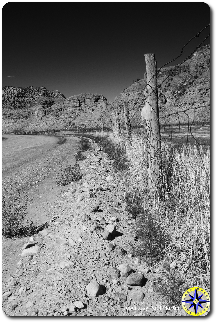 utah gravel road fence line