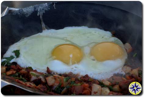 fried eggs in skillet