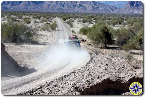 fj cruiser dusty baja mexico dirt road